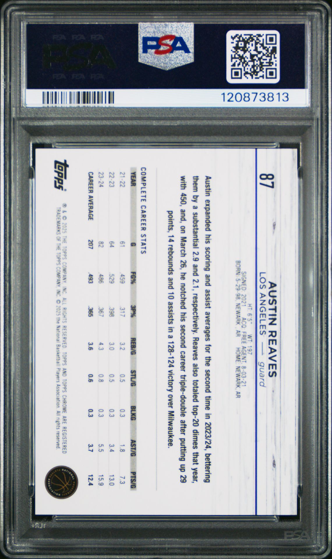 2024 Topps Chrome Austin Reaves #87 (Gold Refractor) Mint 9 back