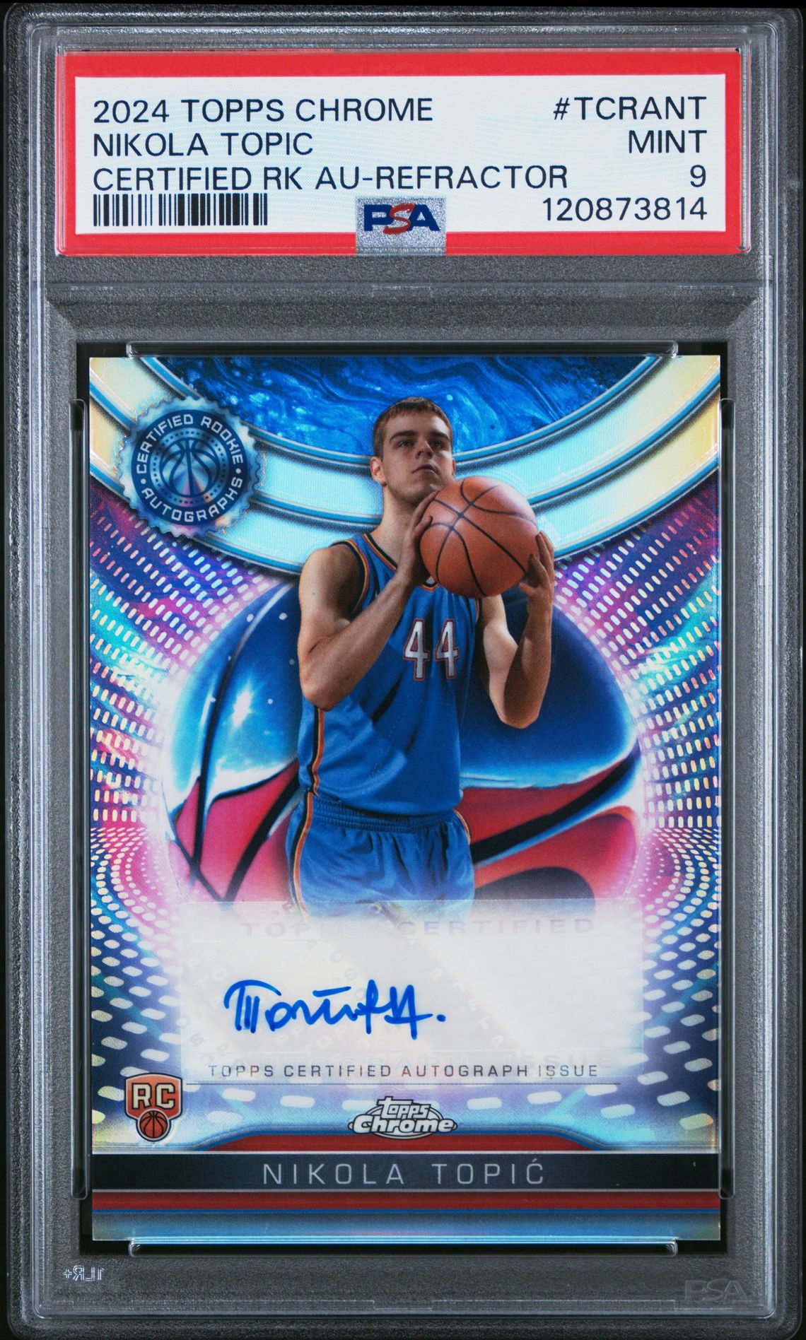 2024 Topps Chrome Certified Rookie Autographs Nikola Topic #Tcrant (Certified Rk Au-Refractor) Mint 9 front