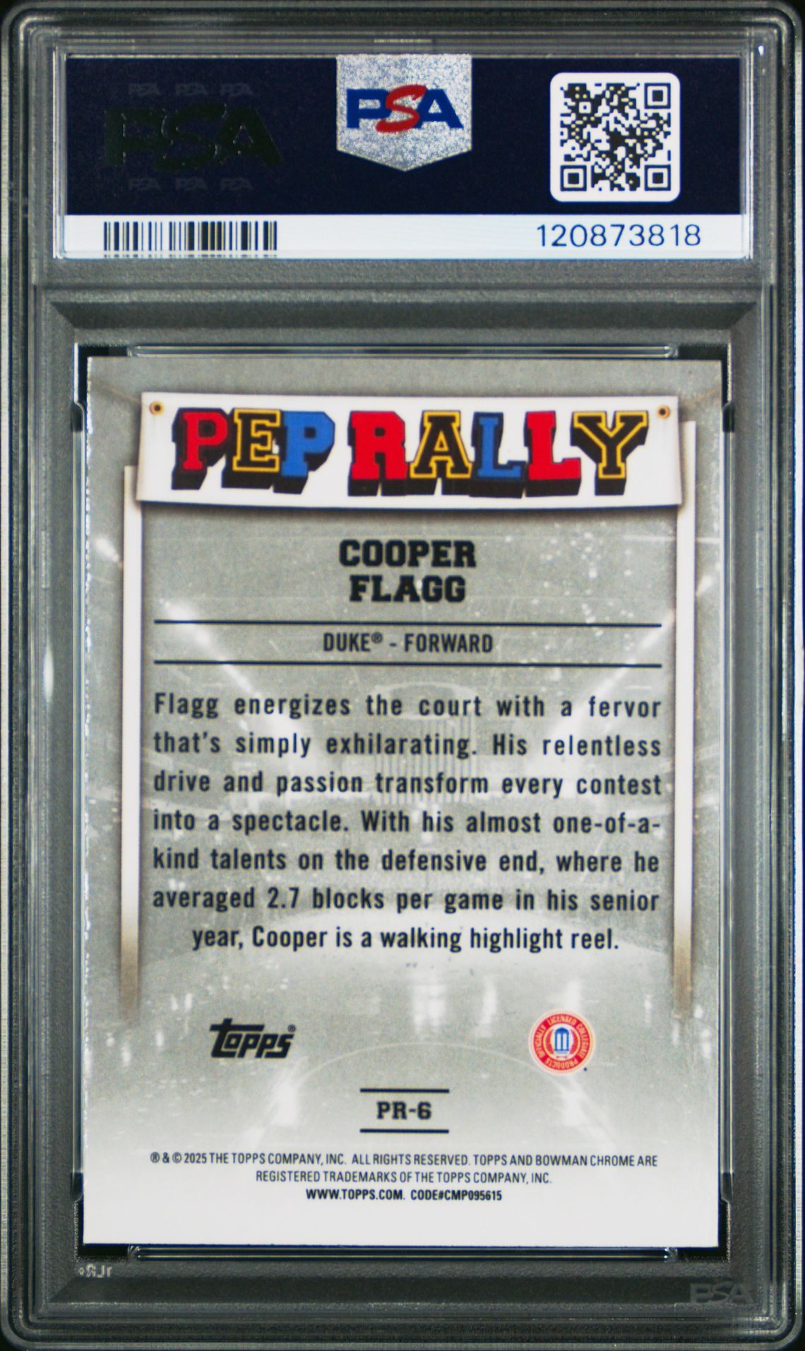 2024 Bowman Chrome University Pep Rally Cooper Flagg #Pr6 (Pep Rally-X-Fractor) Gem Mt 10 back