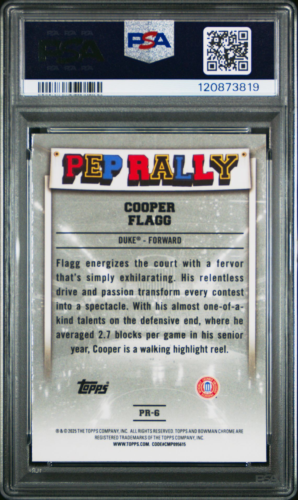 2024 Bowman Chrome University Pep Rally Cooper Flagg #Pr6 Mint 9 back