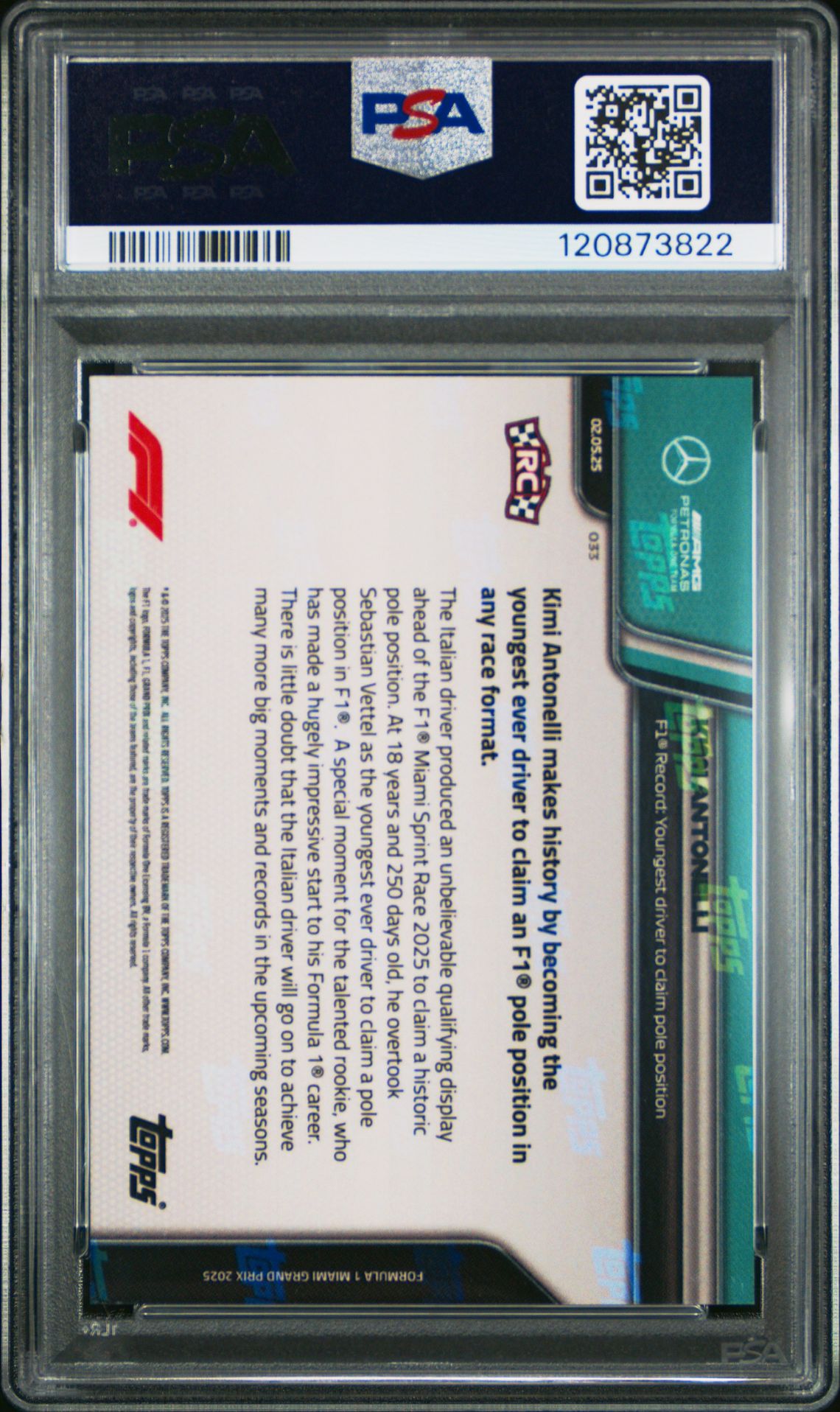 2025 Topps Now Formula 1 Kimi Antonelli #33 Gem Mt 10 back