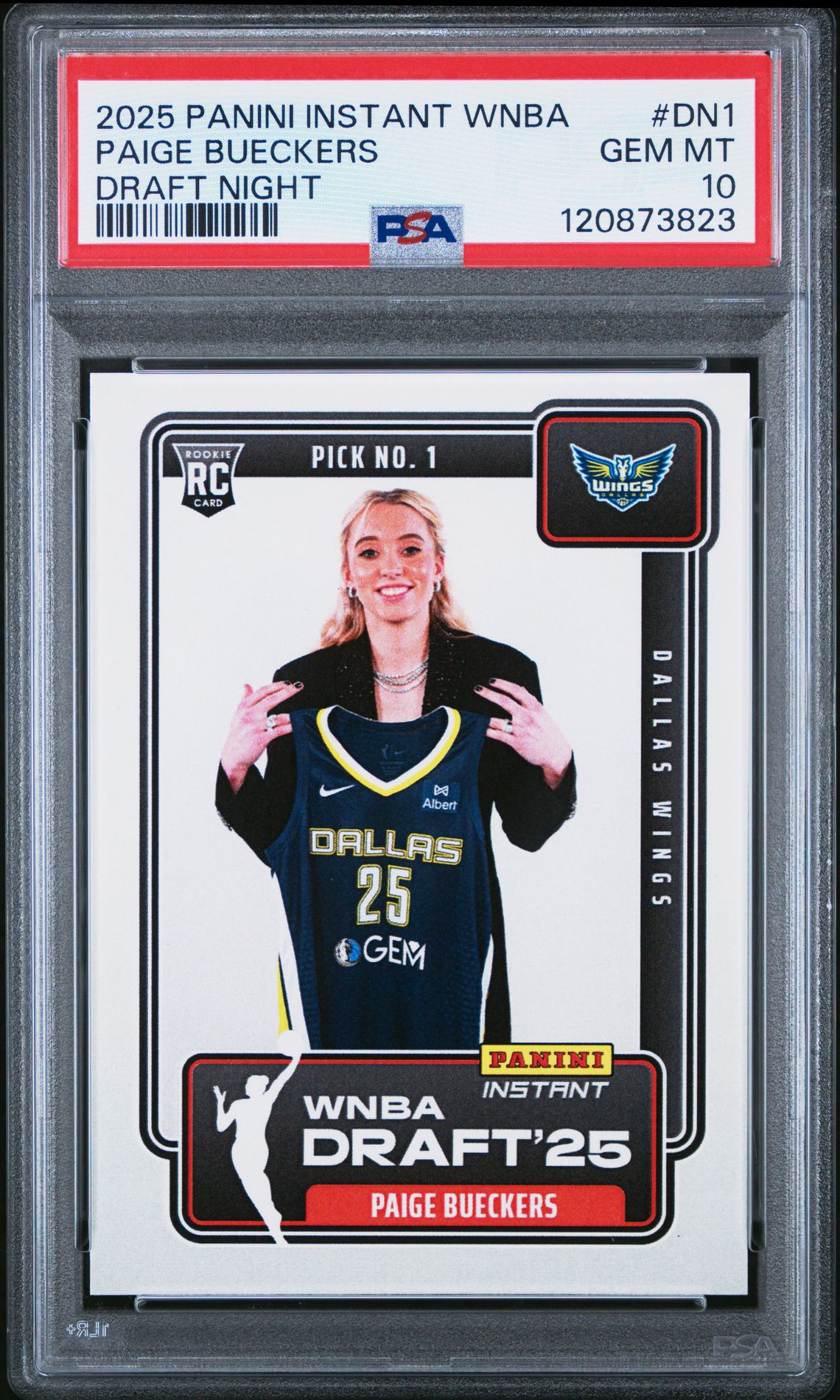 2025 Panini Instant Wnba Draft Night Paige Bueckers #Dn1 Gem Mt 10 front