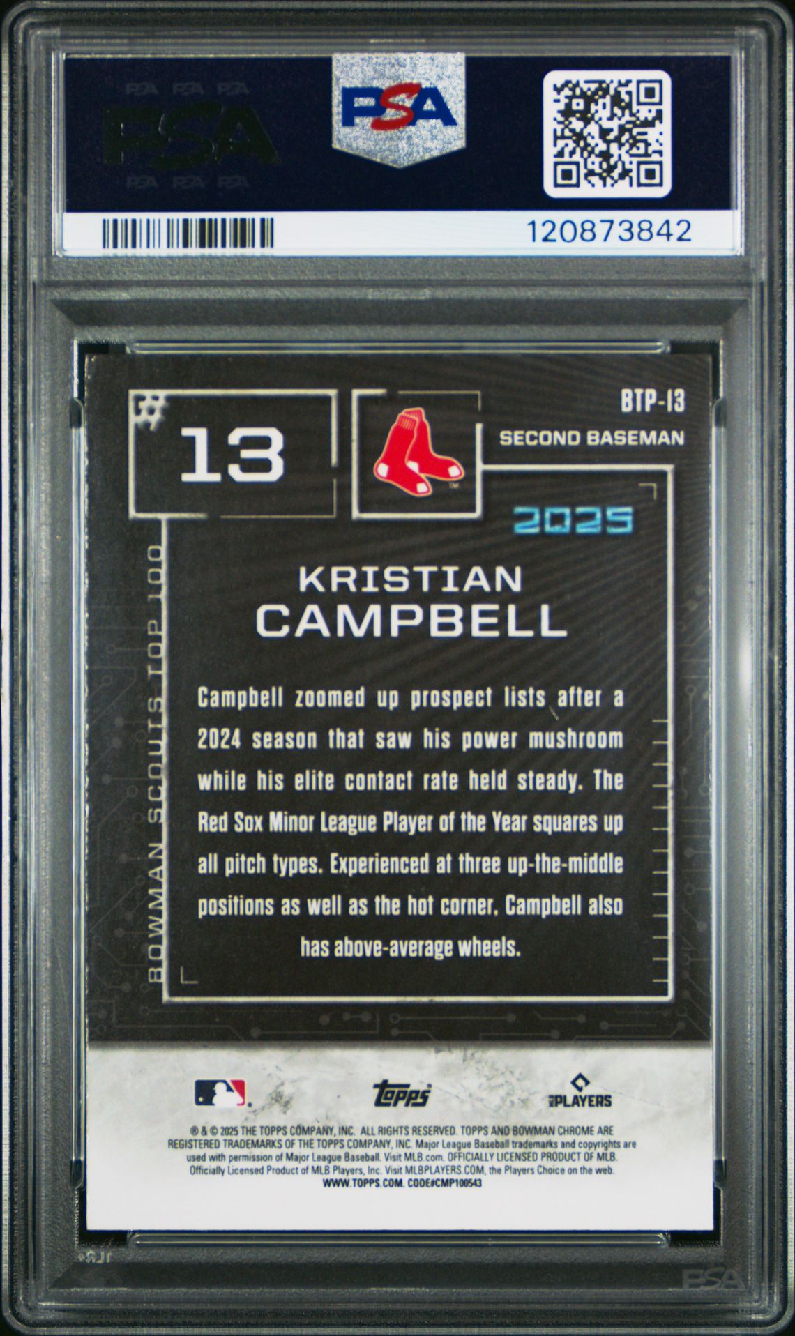 2025 Bowman Scouts' Top 100 Kristian Campbell #Btp13 Gem Mt 10 back