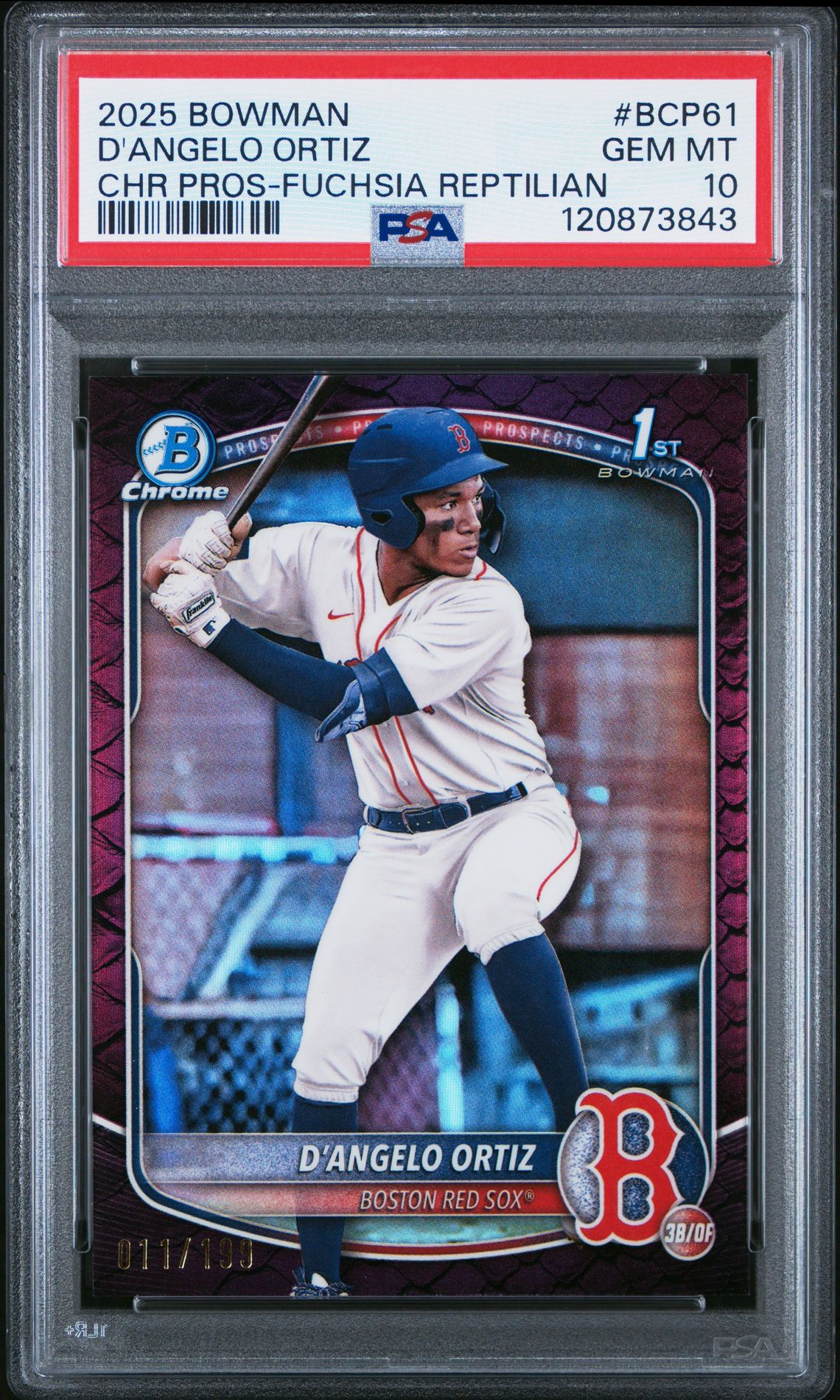 2025 Bowman Chrome Prospects D'angelo Ortiz #Bcp61 (Chr Pros-Fuchsia Reptilian) Gem Mt 10 front