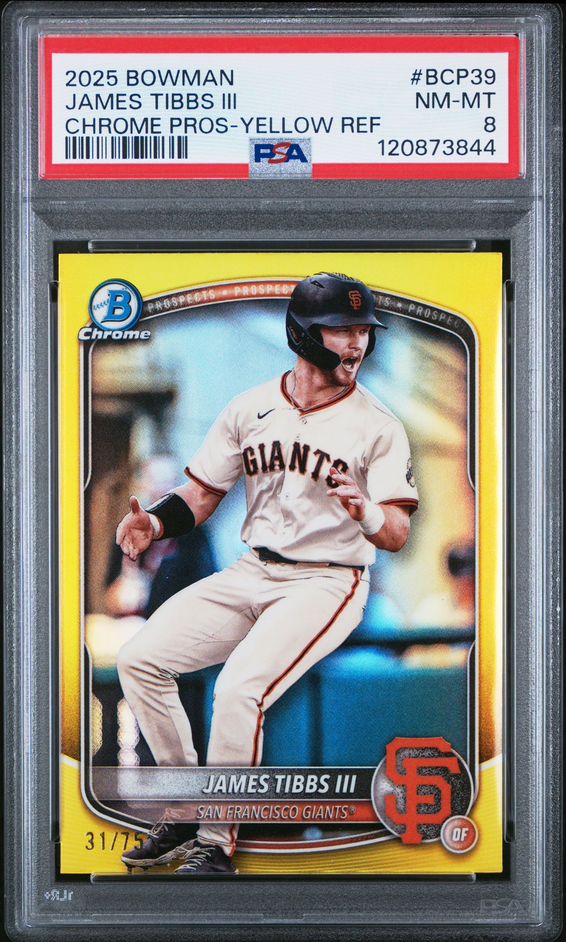 2025 Bowman Chrome Prospects James Tibbs Iii #Bcp39 (Chrome Pros-Yellow Ref) Nm-Mt 8 front