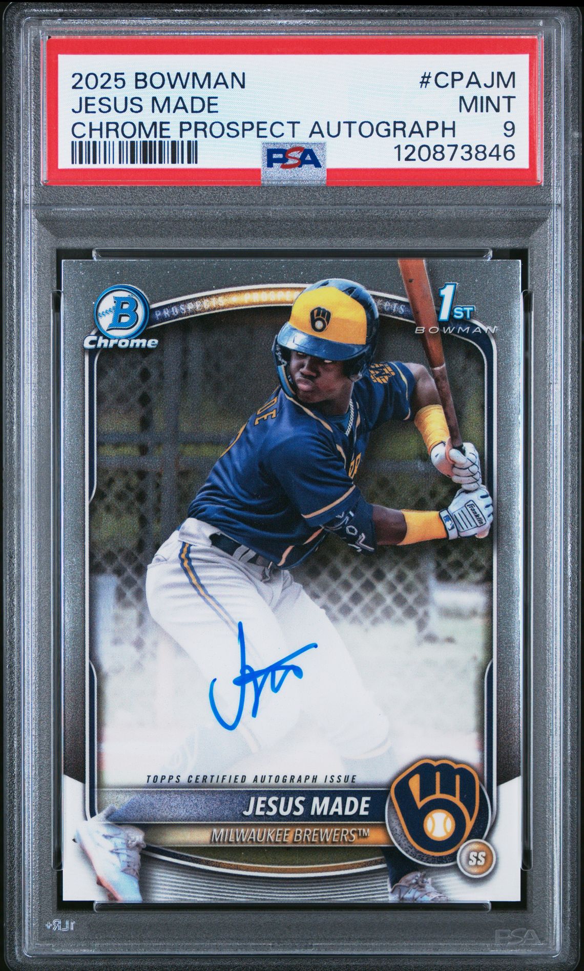 2025 Bowman Chrome Prospect Autographs Jesus Made #Cpajm (Chrome Prospect Autograph) Mint 9 front