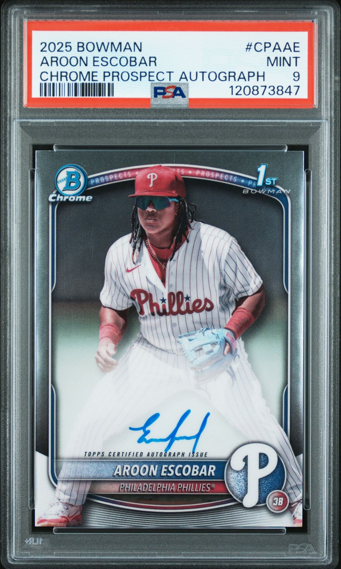 2025 Bowman Chrome Prospect Autographs Aroon Escobar #Cpaae Mint 9 front