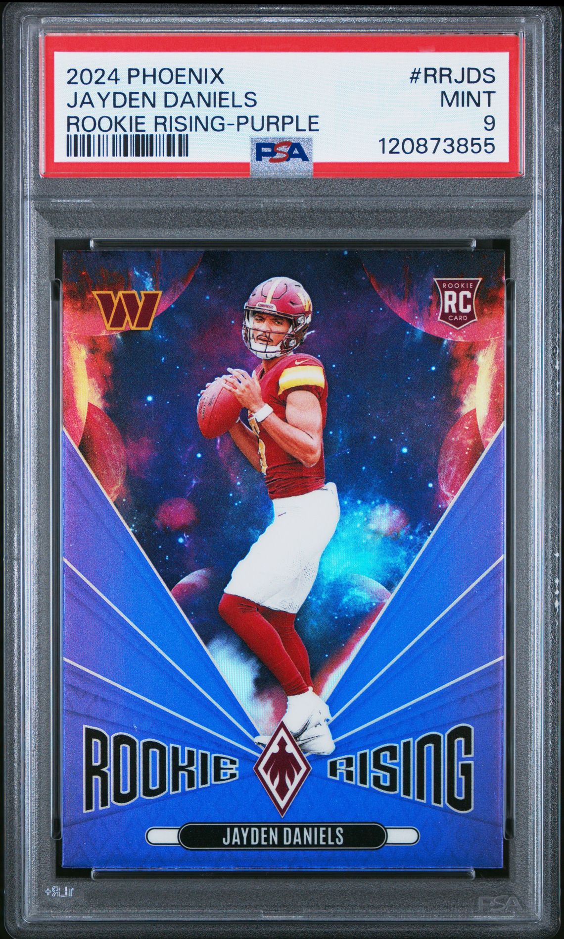 2024 Panini Phoenix Rookie Rising Jayden Daniels #Rrjds (Rookie Rising-Purple) Mint 9 front