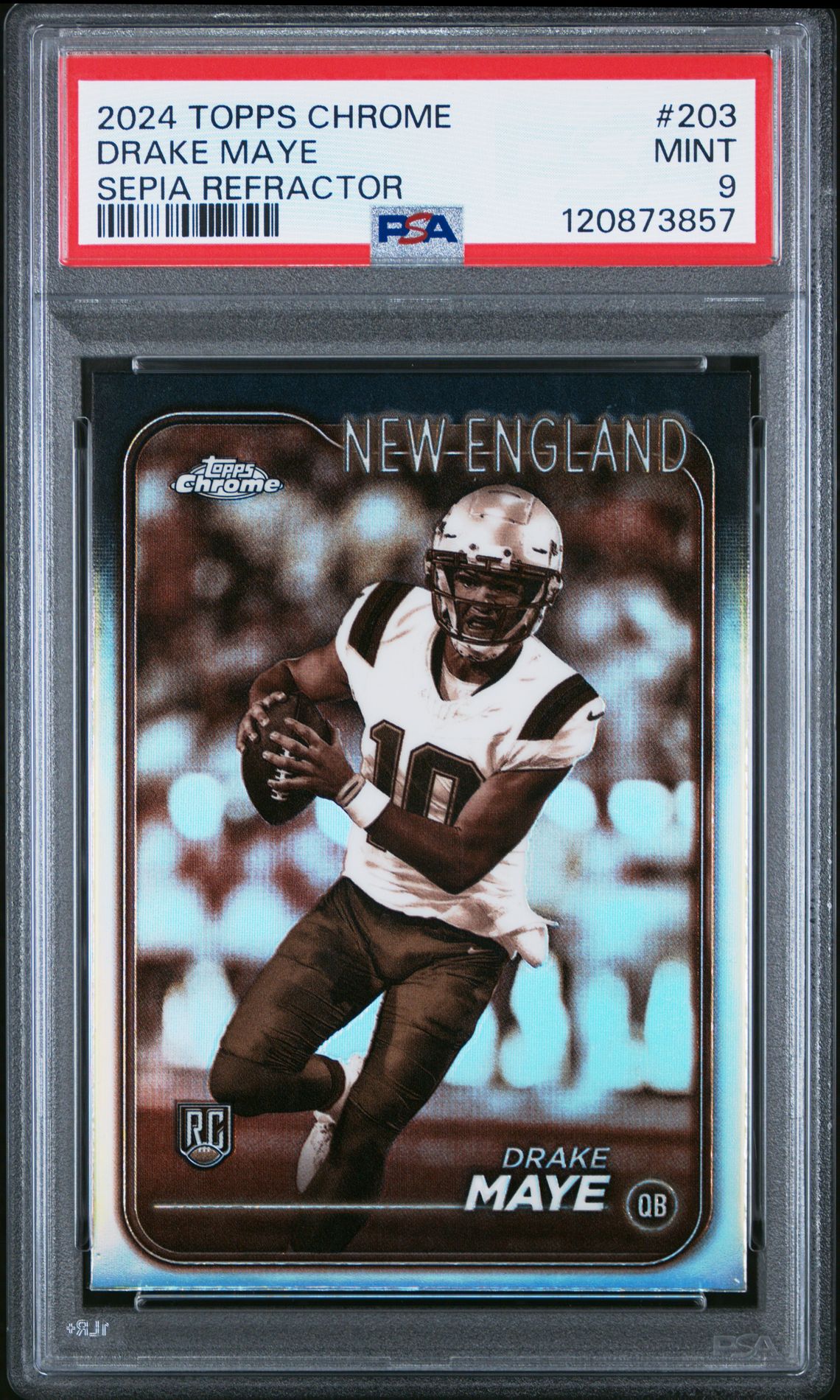 2024 Topps Chrome Drake Maye #203 (Sepia Refractor) Mint 9 front