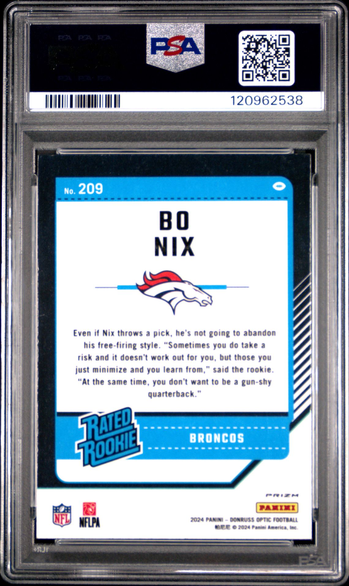 2024 Panini Donruss Optic Bo Nix #209 (Stars) Gem Mt 10 back