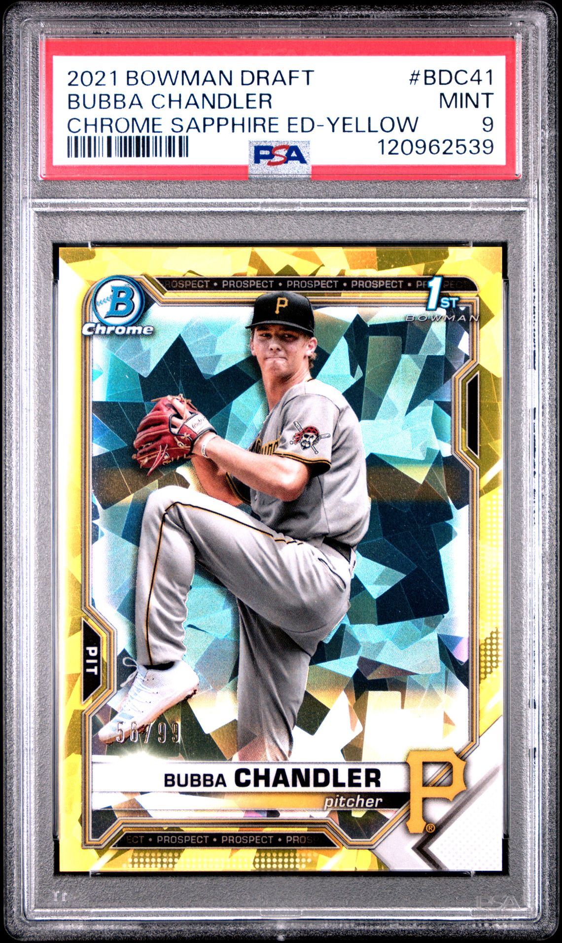 2021 Bowman Draft Chrome Sapphire Edition Bubba Chandler #Bdc41 (Chrome Sapphire Ed-Yellow) Mint 9 front