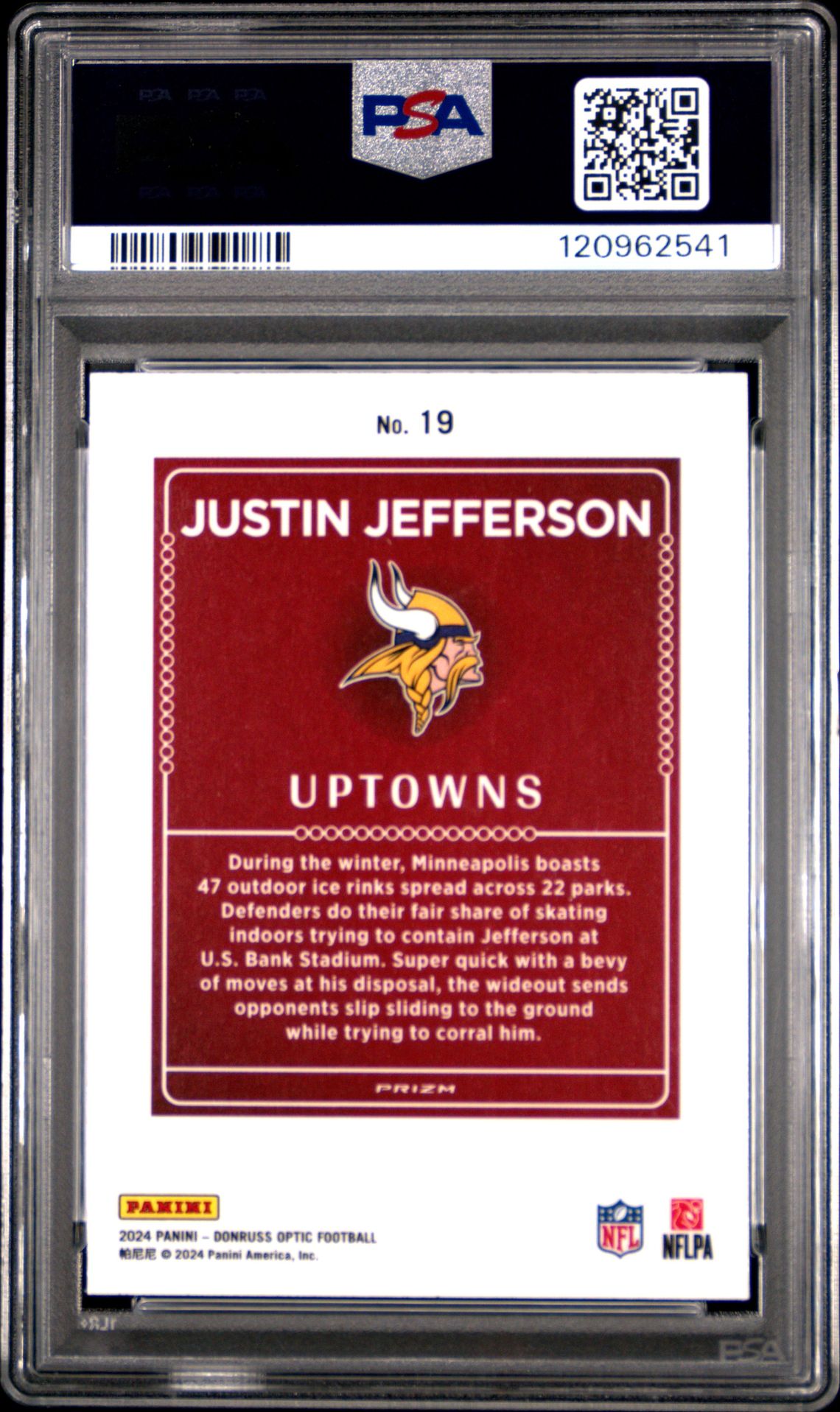 2024 Panini Donruss Optic Uptowns Justin Jefferson #19 Gem Mt 10 back