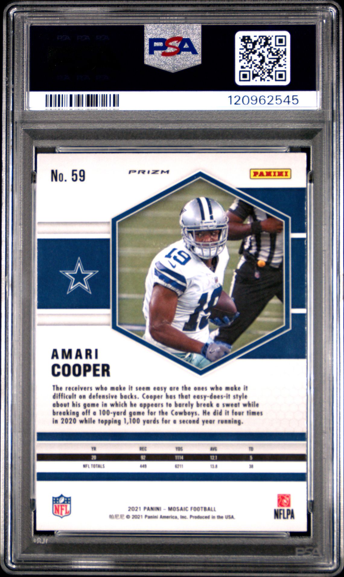 2021 Panini Mosaic Amari Cooper #59 (Peacock Choice) Gem Mt 10 back