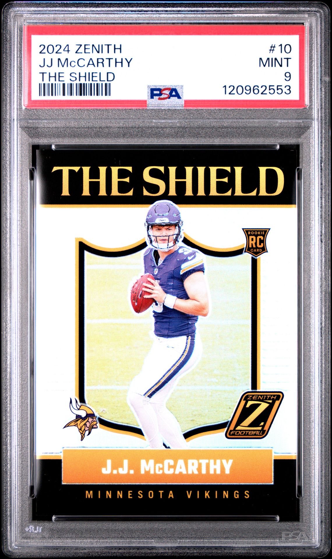2024 Panini Zenith The Shield Jj Mccarthy #10 Mint 9 front