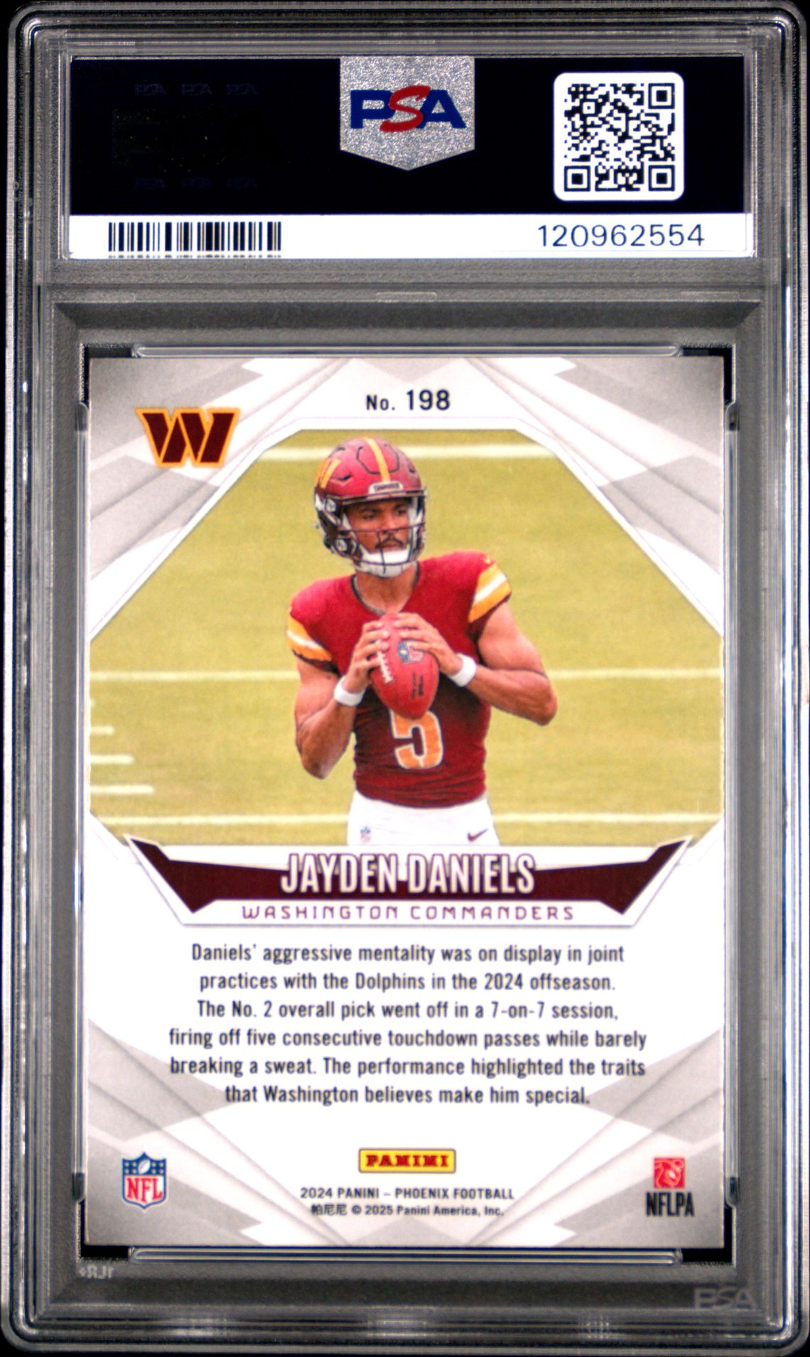 2024 Panini Phoenix Jayden Daniels #198 (Purple) Mint 9 back