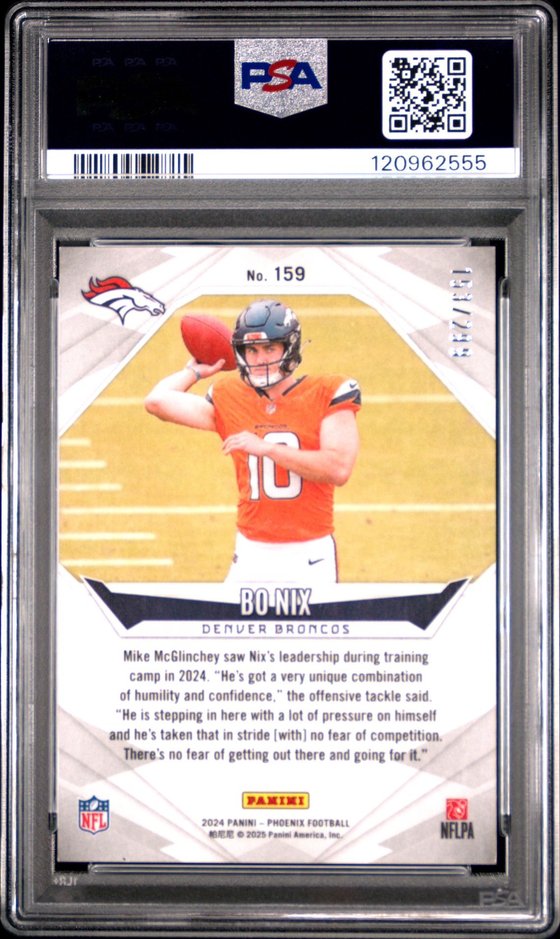 2024 Panini Phoenix Bo Nix #159 (Red Fade) Mint 9 back
