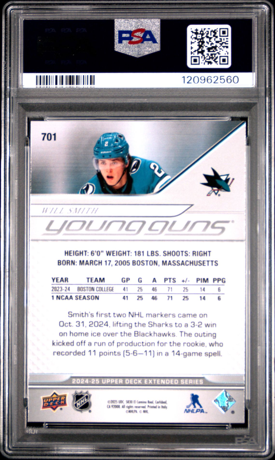 2024 Upper Deck Will Smith #701 Gem Mt 10 back