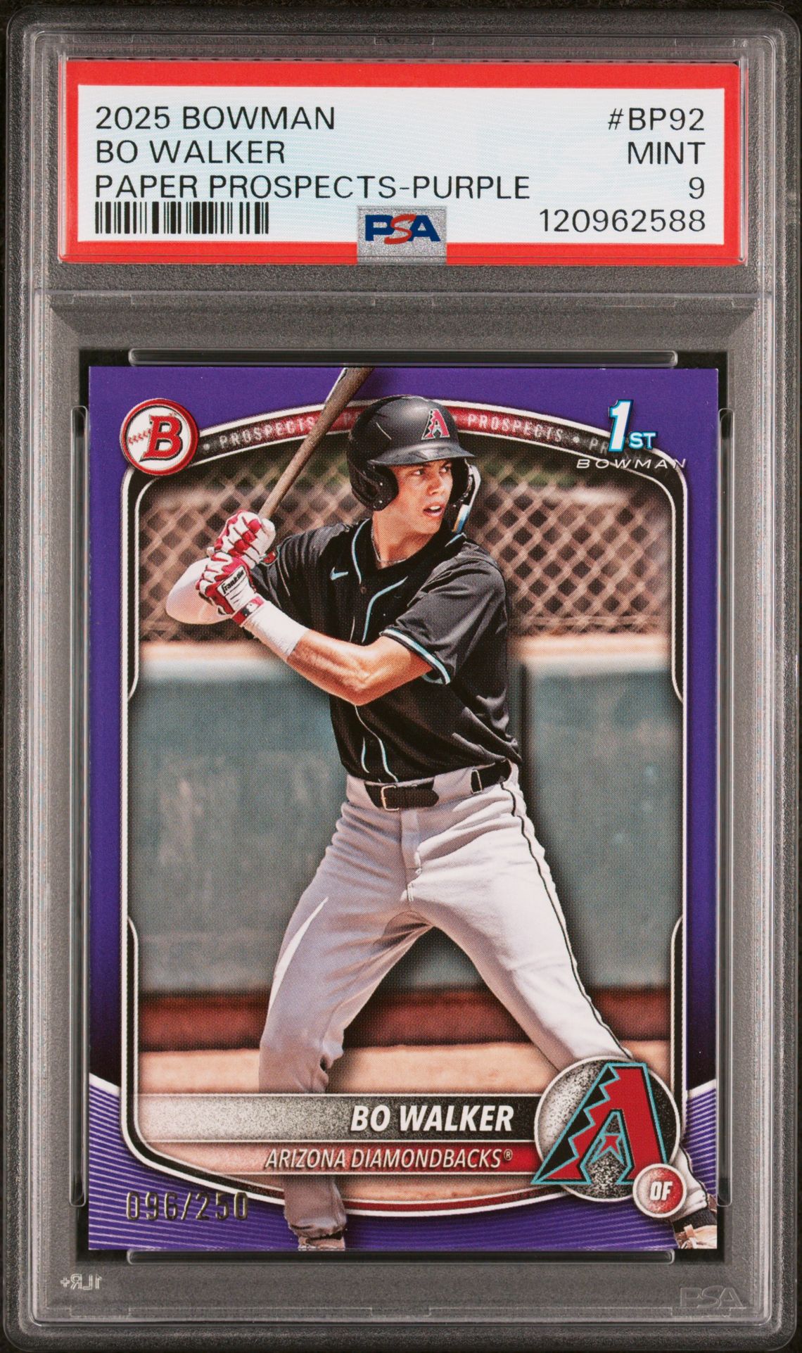 2025 Bowman Paper Prospects Bo Walker #Bp92 (Paper Prospects-Purple) Mint 9 front