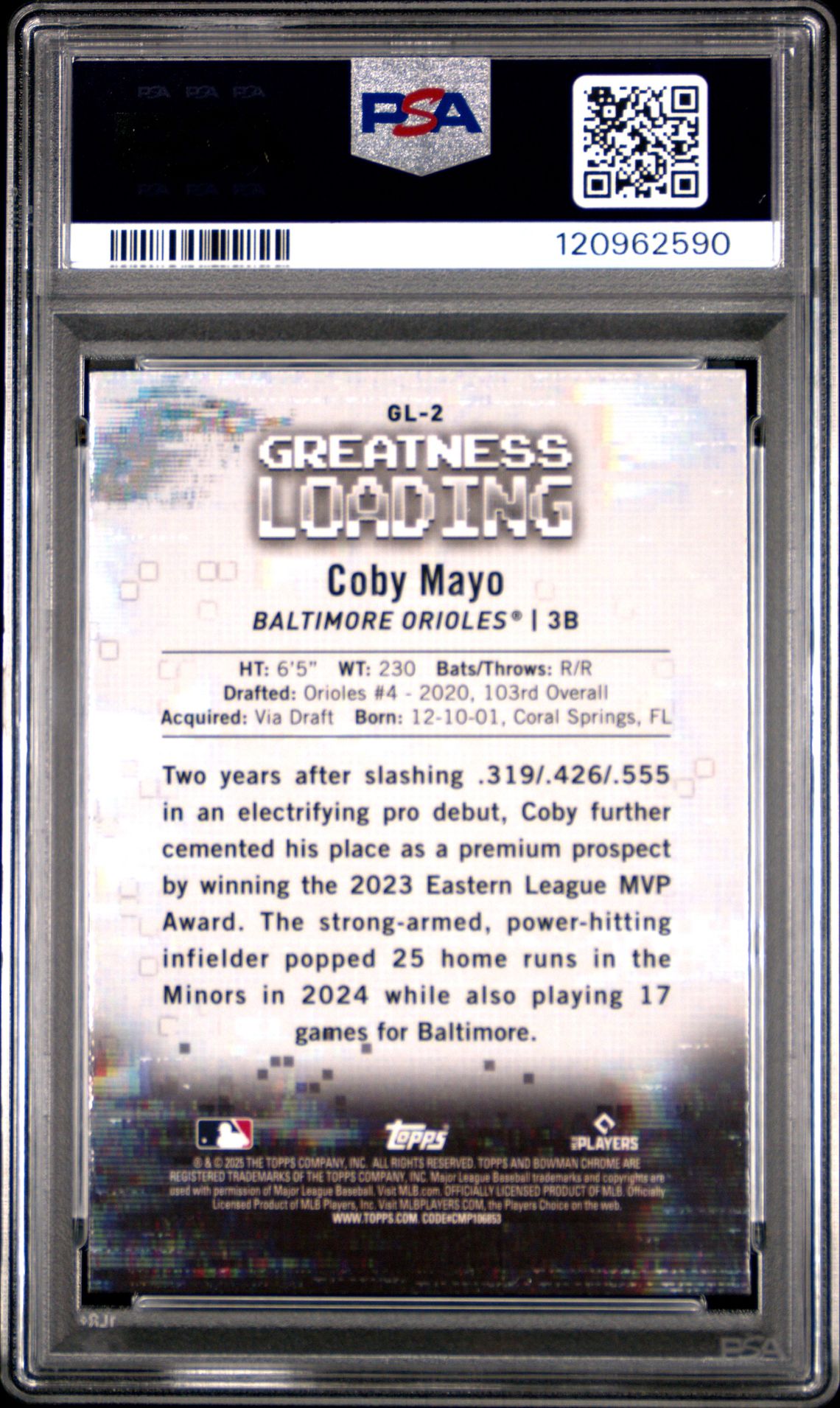 2025 Bowman Greatness Loading Coby Mayo #Gl2 Nm-Mt 8 back