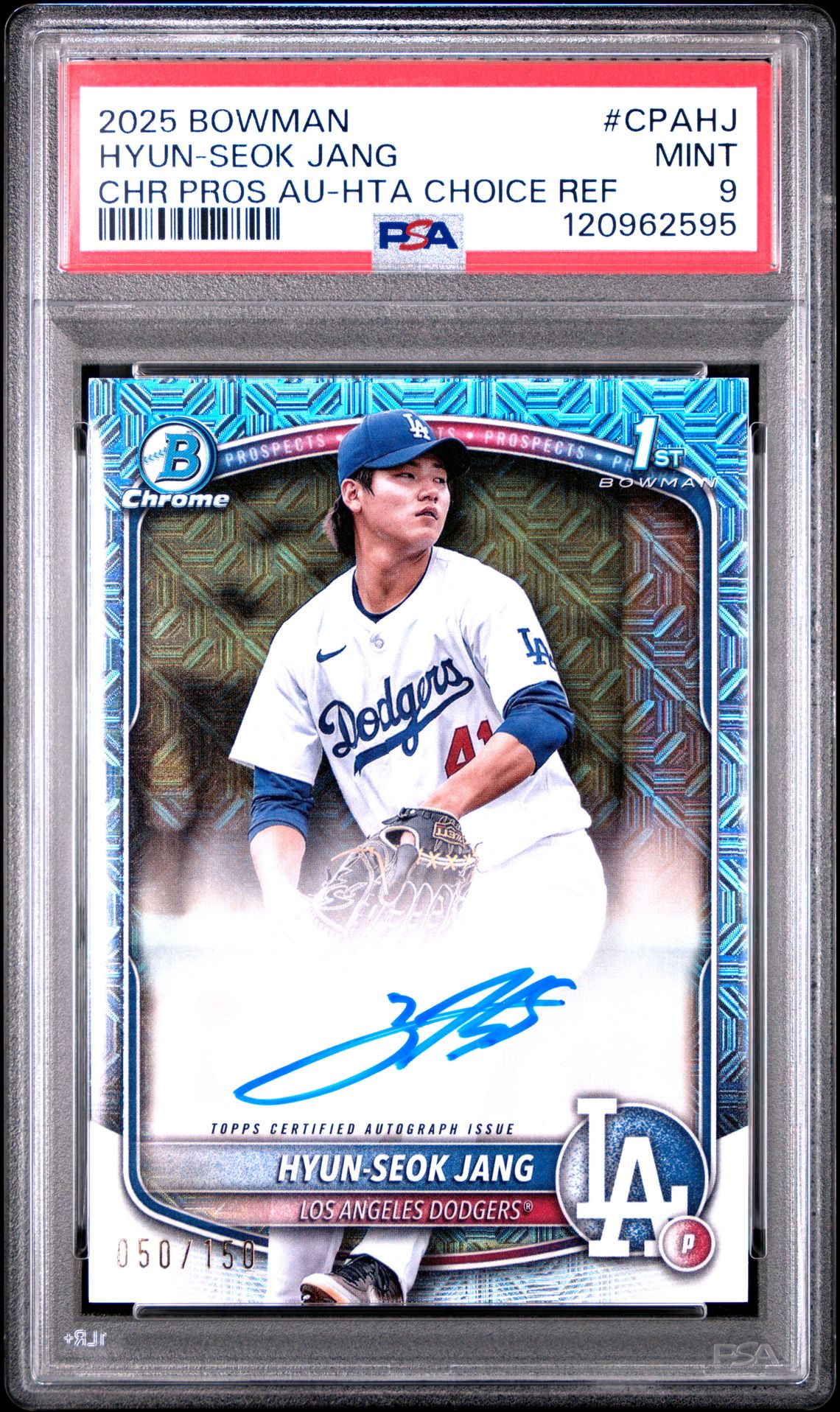 2025 Bowman Chrome Prospect Autographs Hyun-Seok Jang #Cpahj (Chr Pros Au-Hta Choice Ref) Mint 9 front