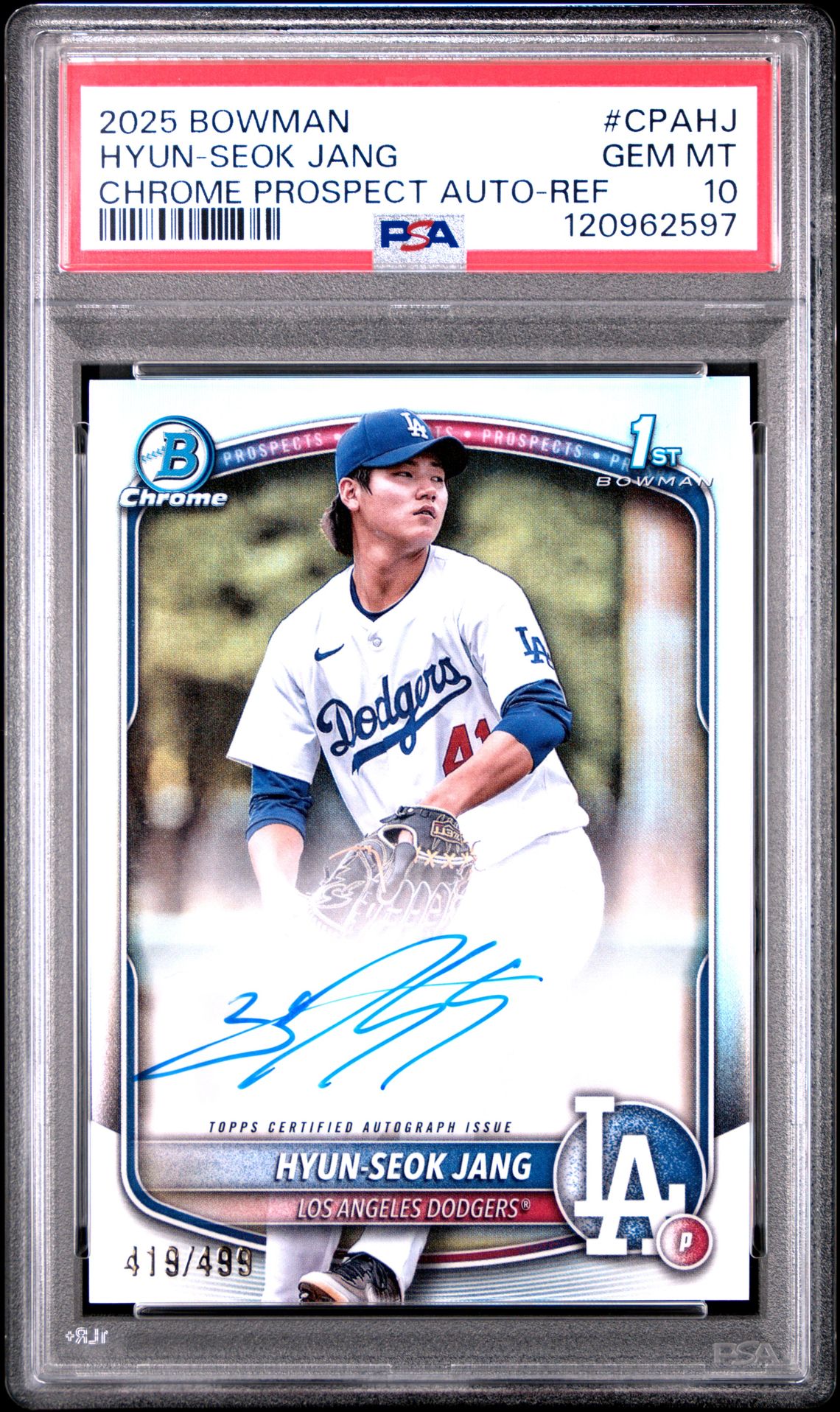 2025 Bowman Chrome Prospect Autographs Hyun-Seok Jang #Cpahj (Chrome Prospect Auto-Ref) Gem Mt 10 front