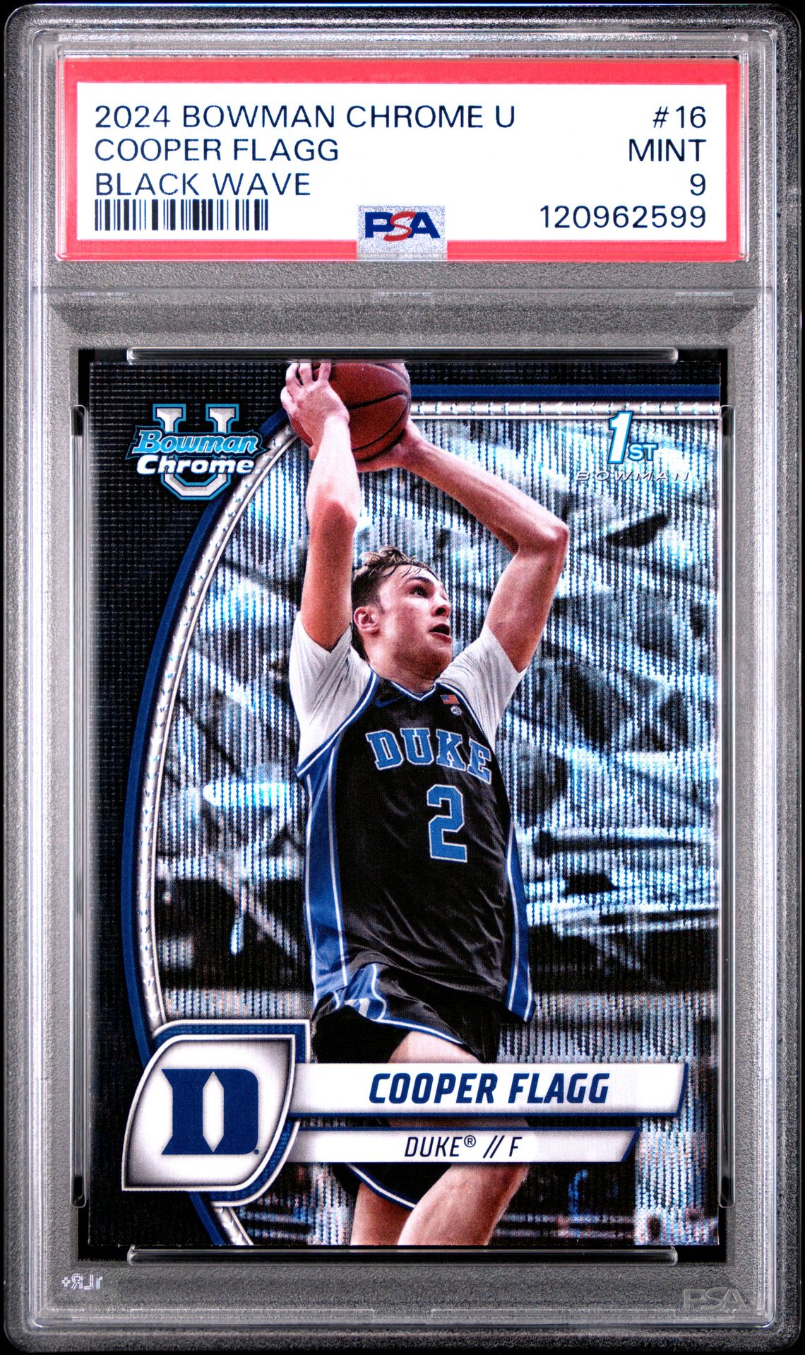 2024 Bowman Chrome University Cooper Flagg #16 (Black Wave) Mint 9 front