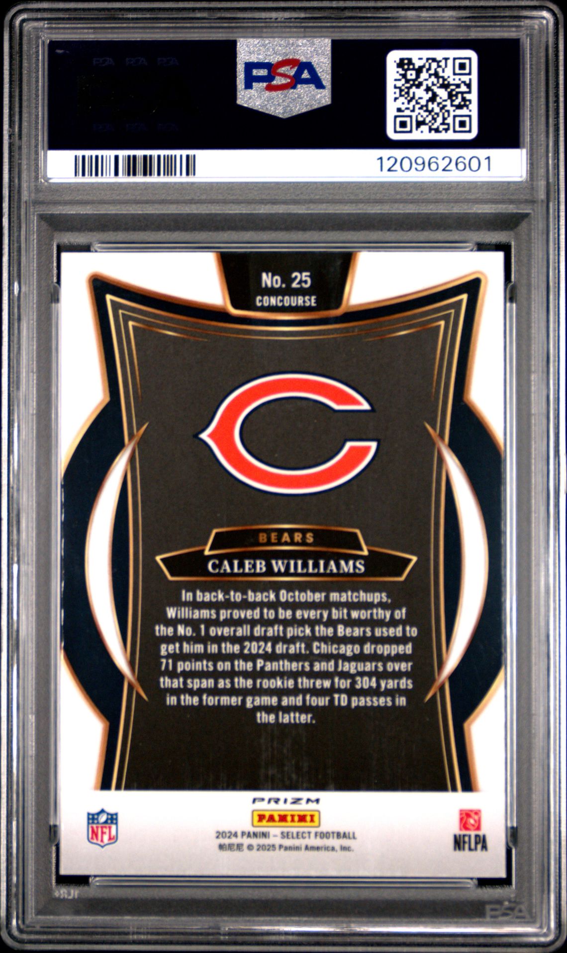 2024 Panini Select Caleb Williams #25 (Disco) Mint 9 back