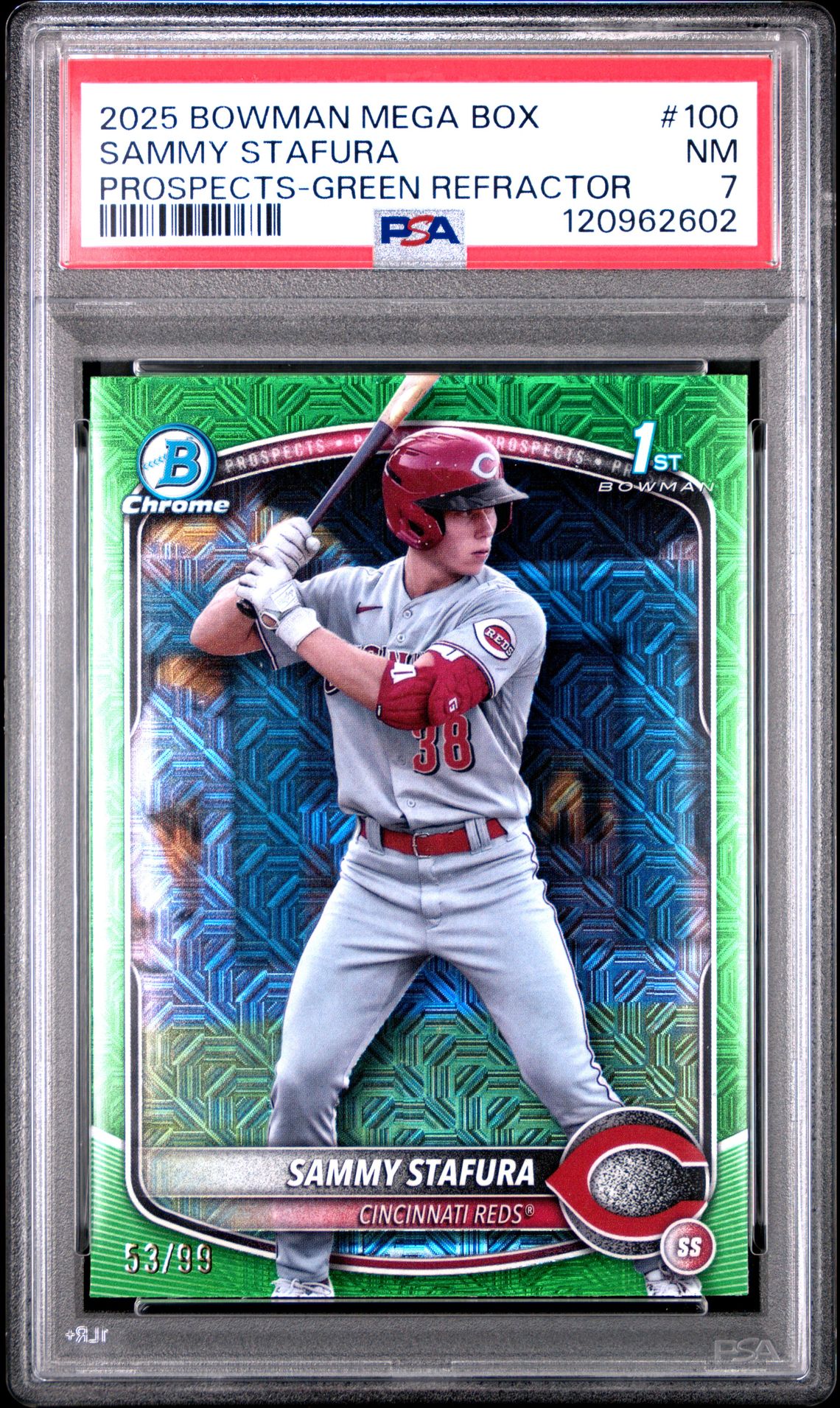 2025 Bowman Mega Box Chrome Prospects Sammy Stafura #100 (Prospects-Green Refractor) Nm 7 front