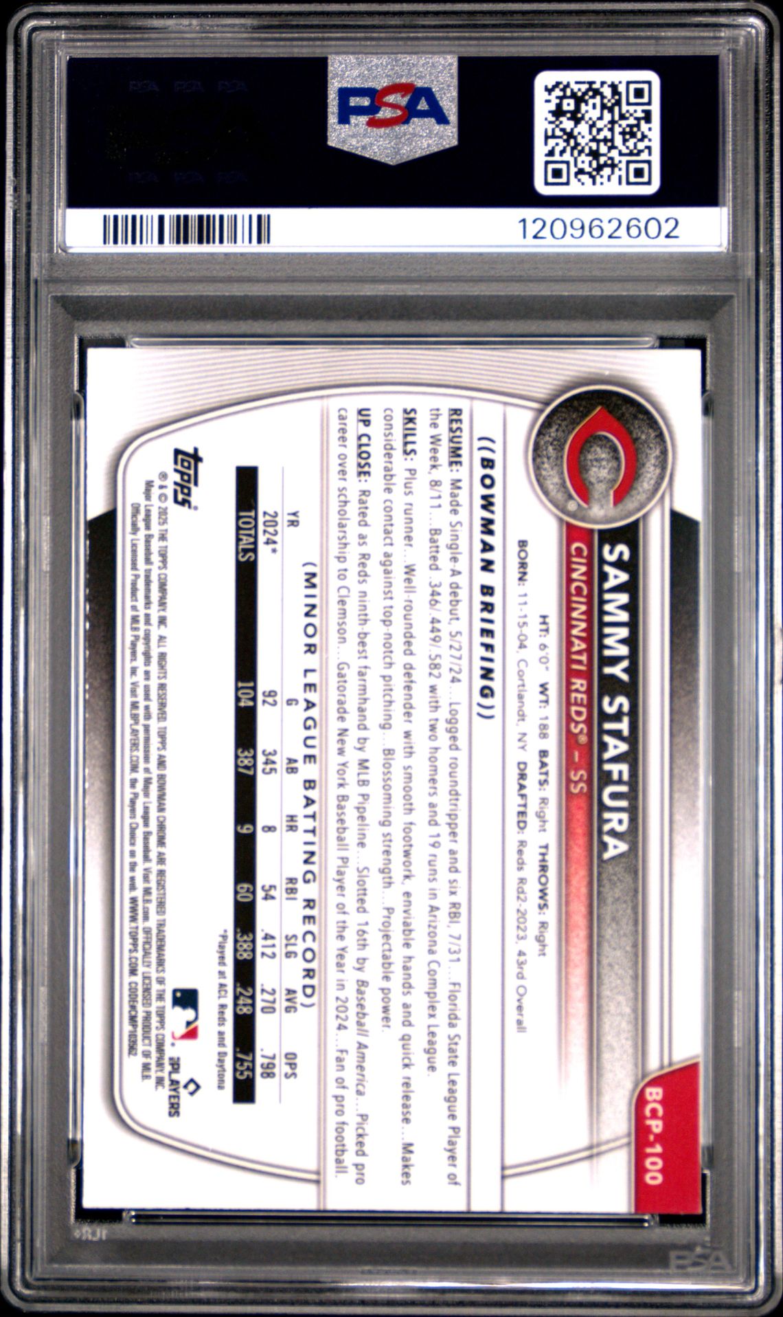 2025 Bowman Mega Box Chrome Prospects Sammy Stafura #100 (Prospects-Green Refractor) Nm 7 back