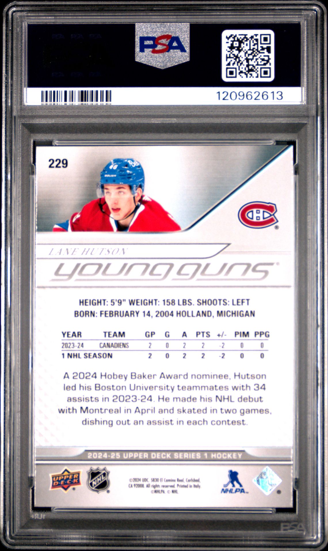 2024 Upper Deck Lane Hutson #229 Mint 9 back