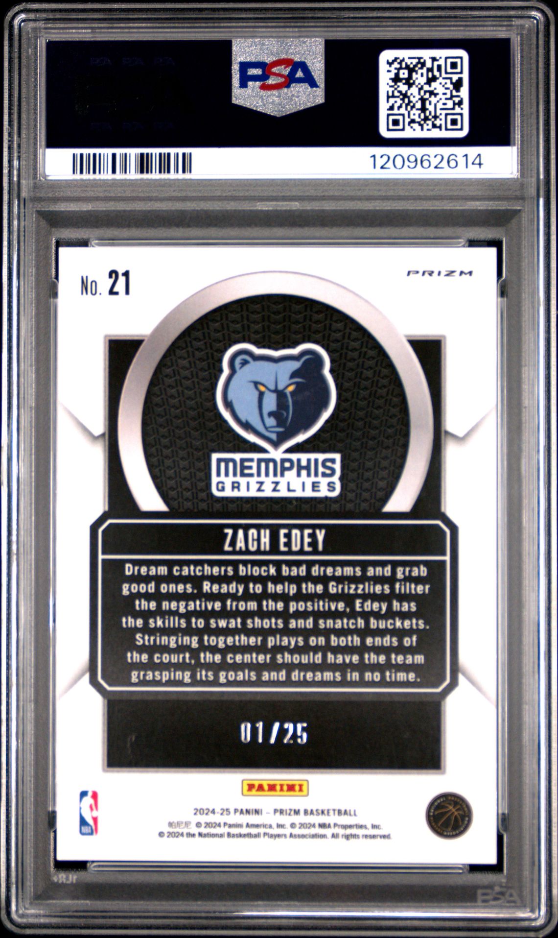 2024 Panini Prizm Talismen Zach Edey #21 (Talismen-Mojo Prizm) Nm-Mt 8 back