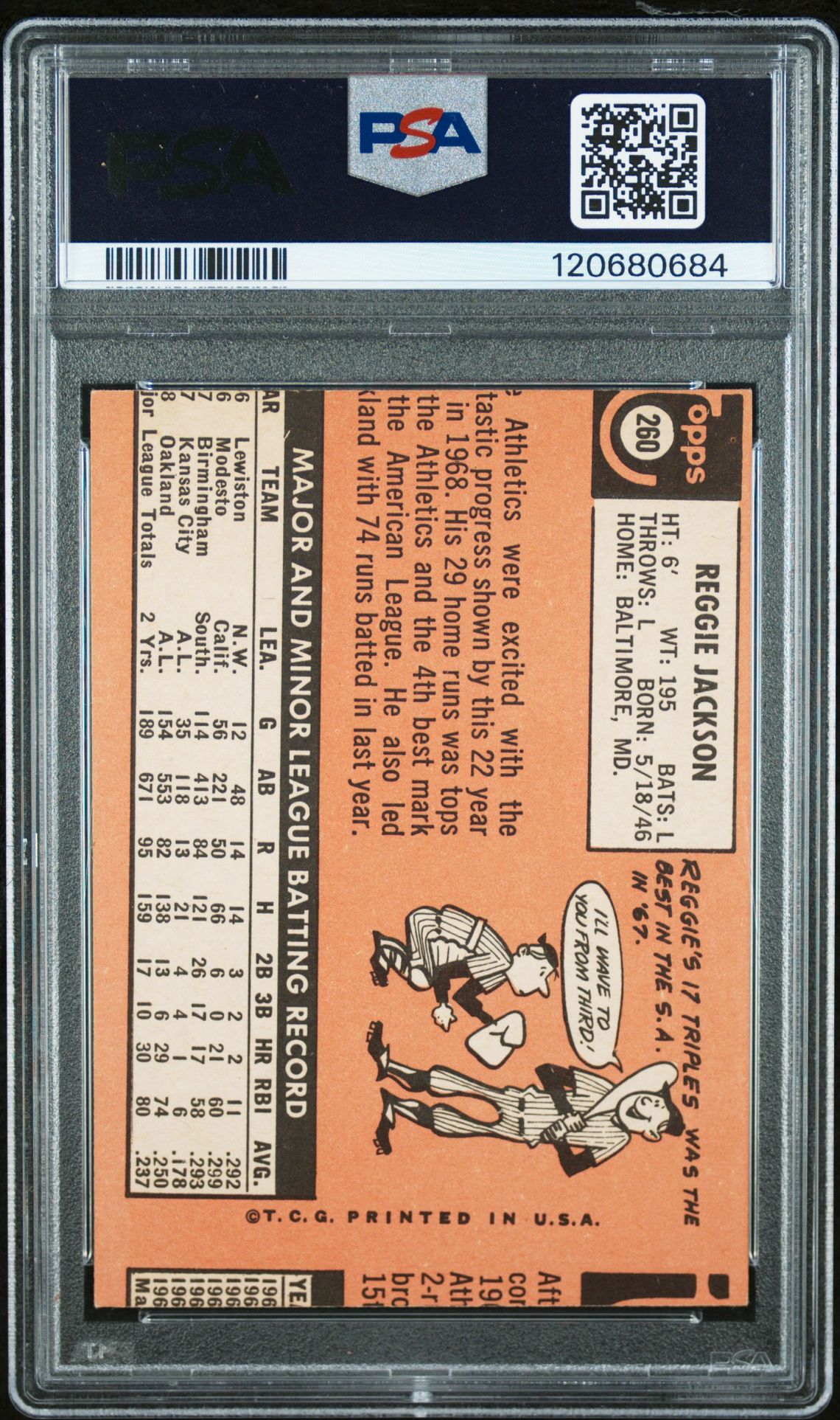 1969 Topps Reggie Jackson #260 Vg-Ex 4 (Mc) back