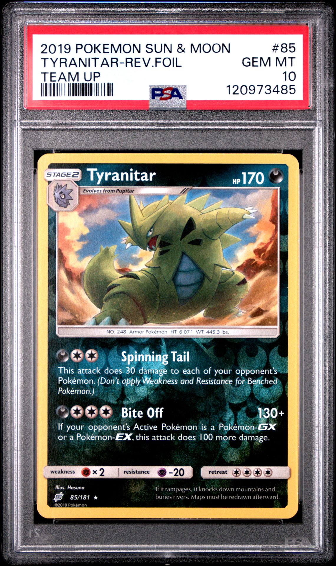 2019 Pokemon POKEMON SUN & MOON TEAM UP #85 Tyranitar-Rev.Foil front
