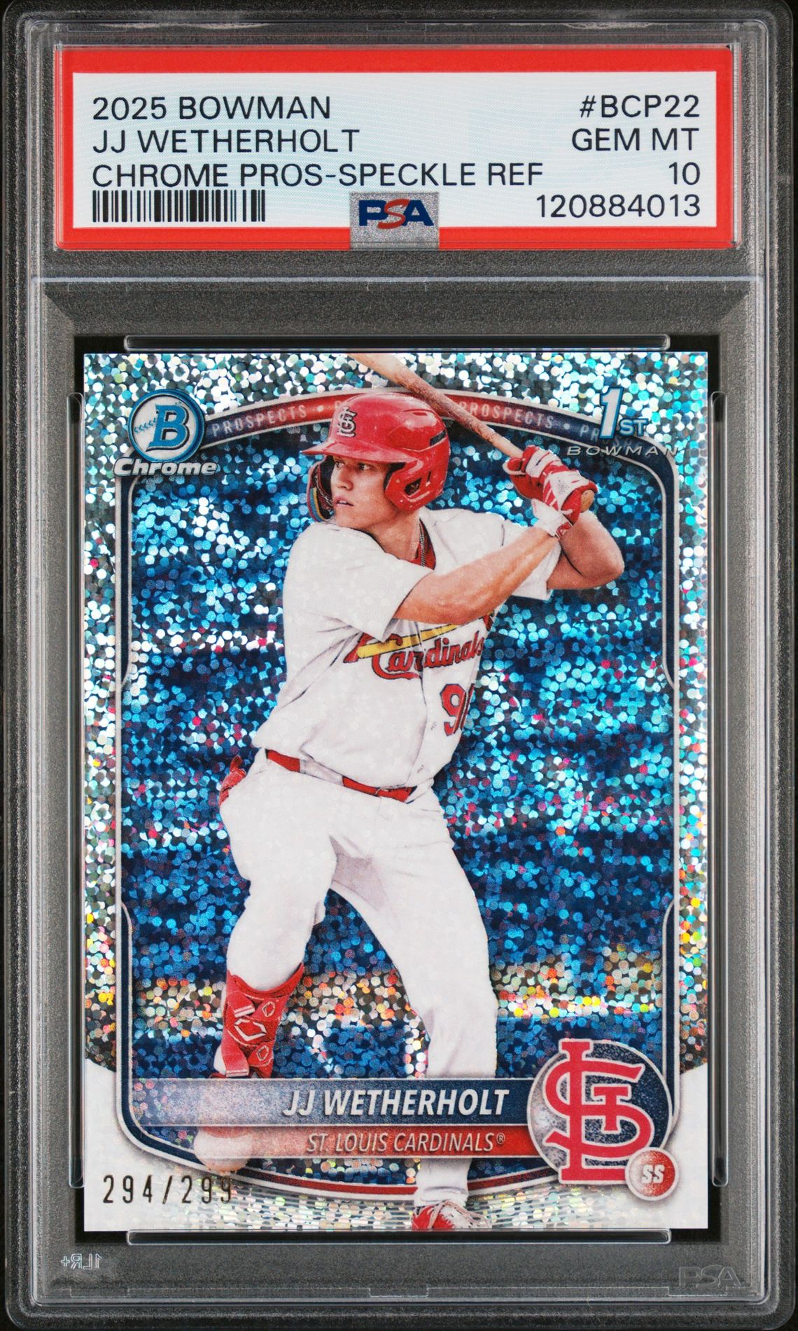 2025 Bowman BOWMAN CHROME PROSPECTS CHROME PROS-SPECKLE REF #BCP22 Jj Wetherholt front