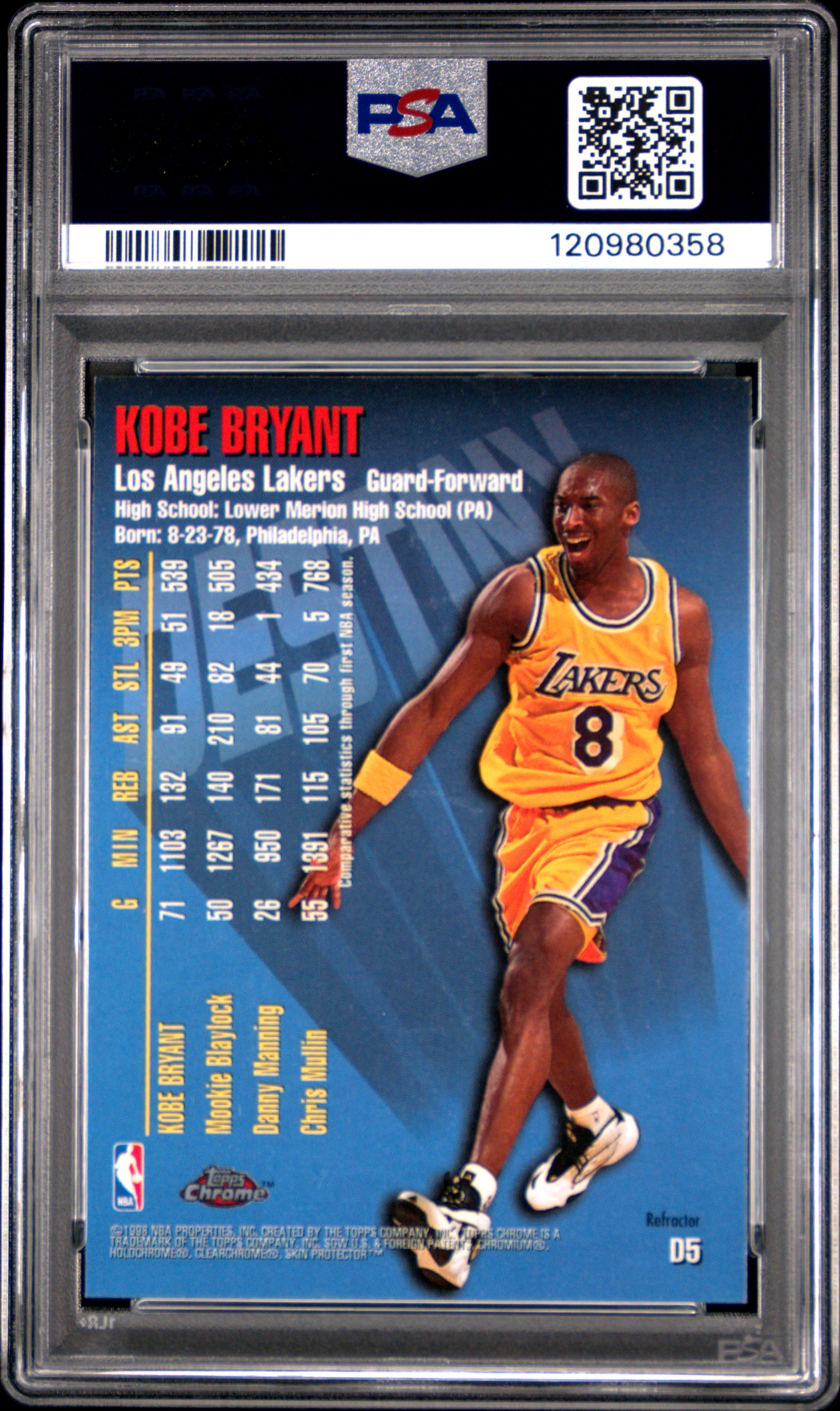 Dubball's 1997 Topps Chrome Destiny Kobe Bryant Refractor #D5 PSA
