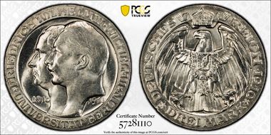 1910-A 3 Mk Berlin University J-107 MS63