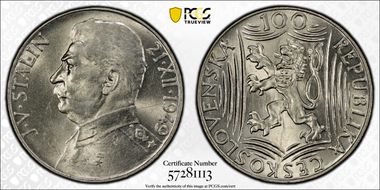 1949 100 Kor Stalin's 70th Birthday MS62