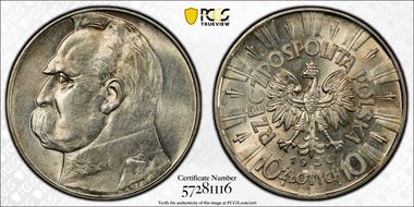 1936(w) 10 Zl KM-29  Ag AU58