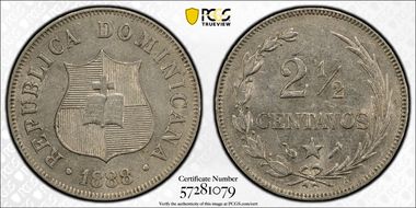 1888-A 2 1/2C Large Date AU58