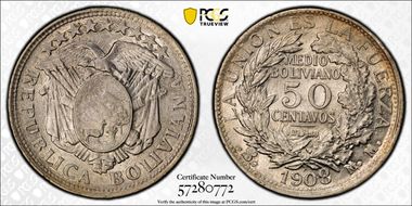 1908 MM 50C Inverted 8 MS61
