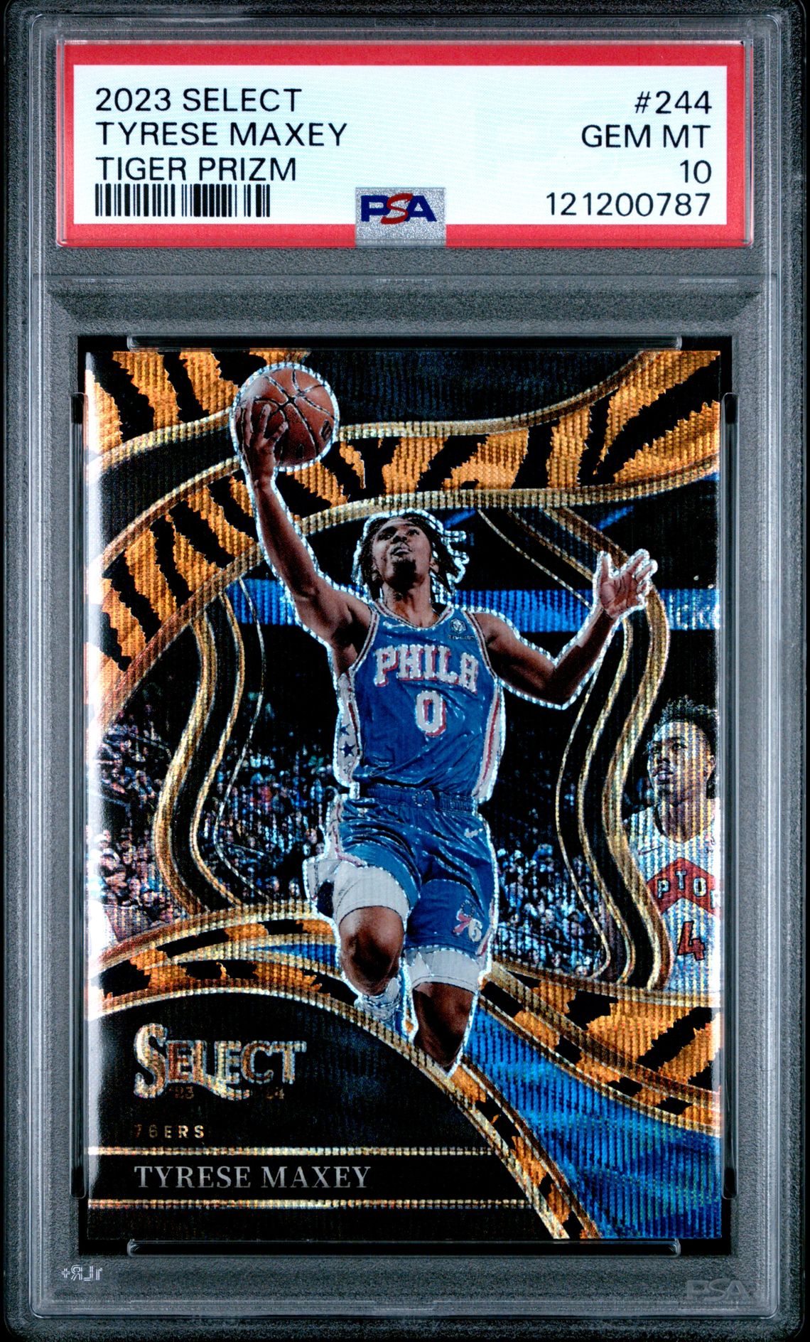 2023 Panini Select Tyrese Maxey #244 (Tiger Prizm) Gem Mt 10 front