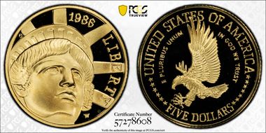 1986-W $5 Statue Of Liberty PR69DCAM