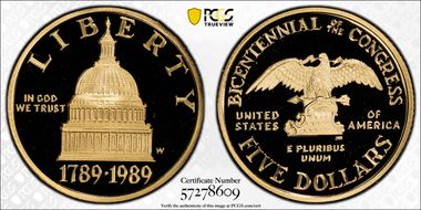 1989-W $5 Congress PR70DCAM