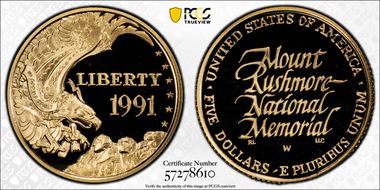 1991-W $5 Mount Rushmore PR70DCAM