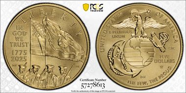 2025-W $5 USMC - 250th Anniversary MS70