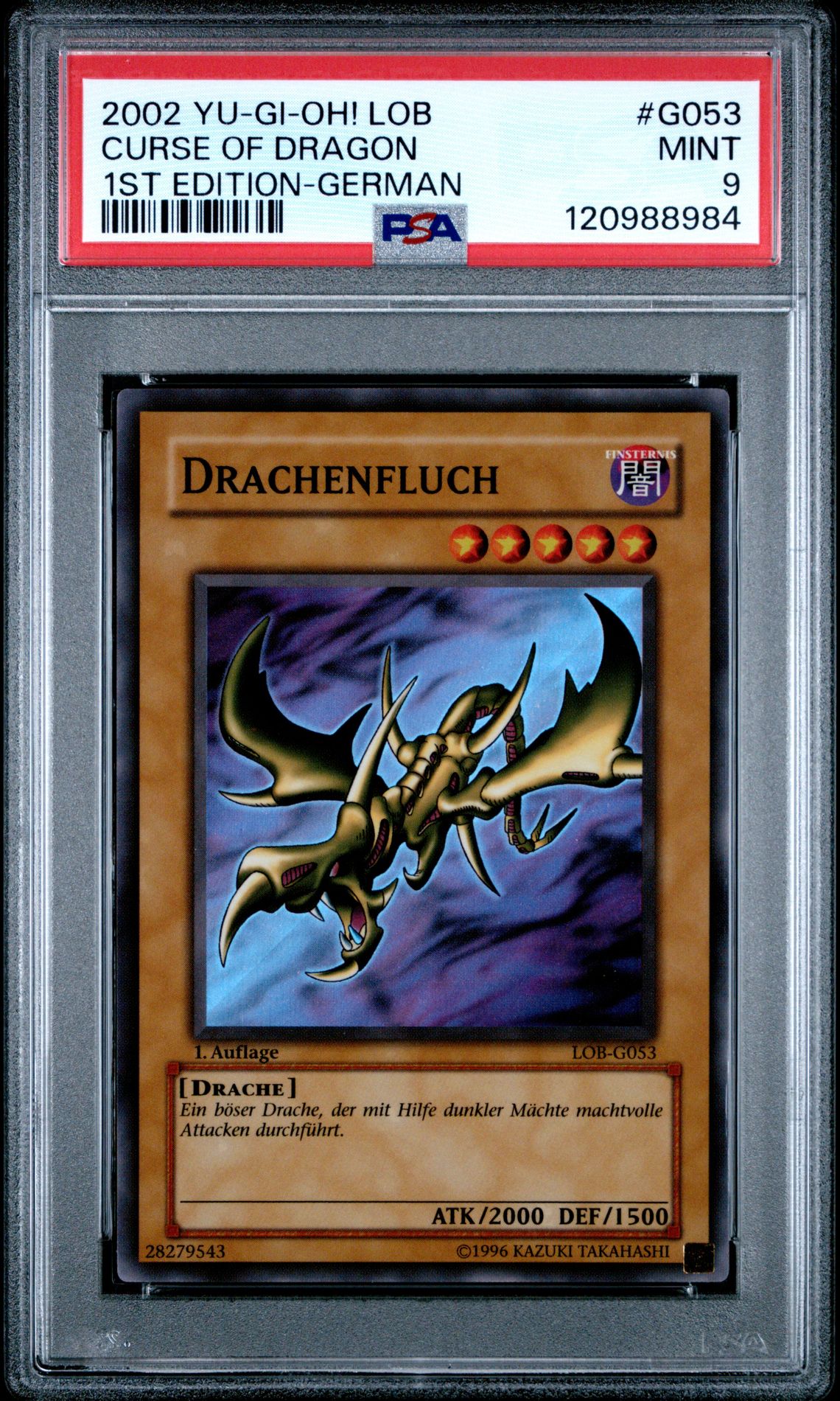 2002 Yu-Gi-Oh! YU-GI-OH! LOB-LEGEND OF BLUE EYES WHITE DRAGON 1ST EDITION-GERMAN #G053 Curse Of Dragon front