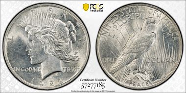 1922 $1 VAM 6, Doubled Leaves AU58