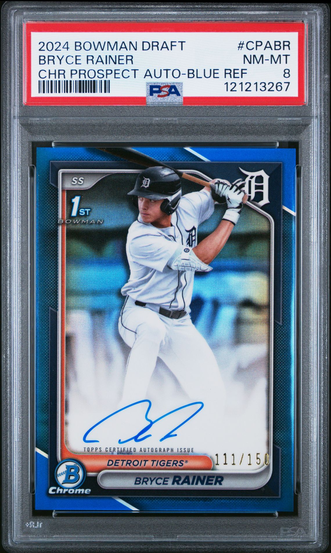 2024 Bowman BOWMAN DRAFT CHROME PROSPECT AUTOGRAPHS CHR PROSPECT AUTO-BLUE REF #CPABR Bryce Rainer front