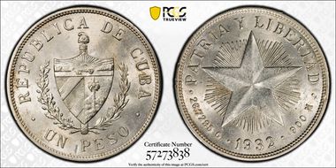 1932 Peso KM-15.2  Ag MS62