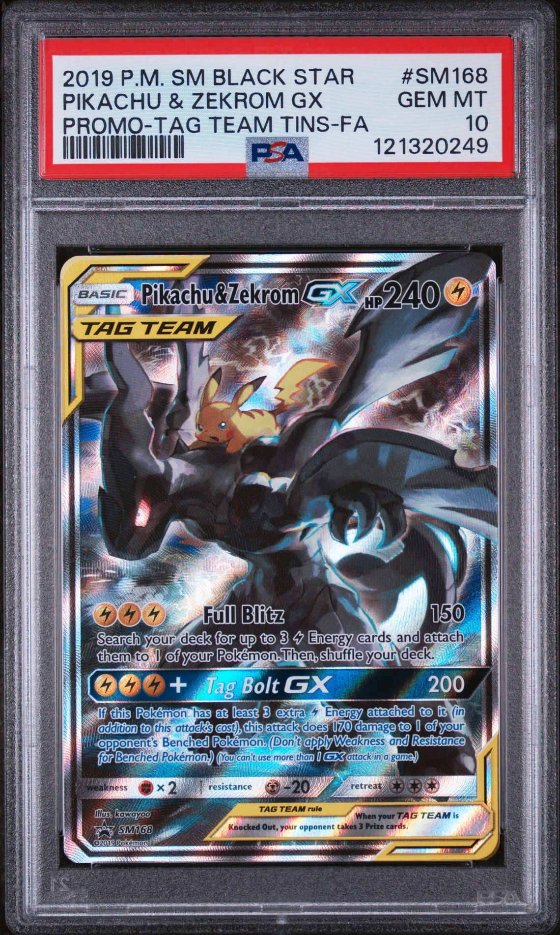 2019 Pokemon POKEMON SM BLACK STAR PROMO PROMO-TAG TEAM TINS-FA #SM168 Pikachu & Zekrom Gx front